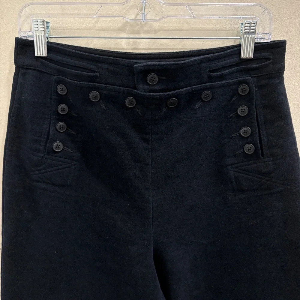 Tory Burch Black Moleskin Cotton Sailor Pants Wide Leg Cuffed 8 Minimal Preppy
